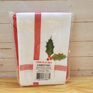Holiday Holly And Mistletoe Dishtowel Set Christmas Kitchen Decor New In Package